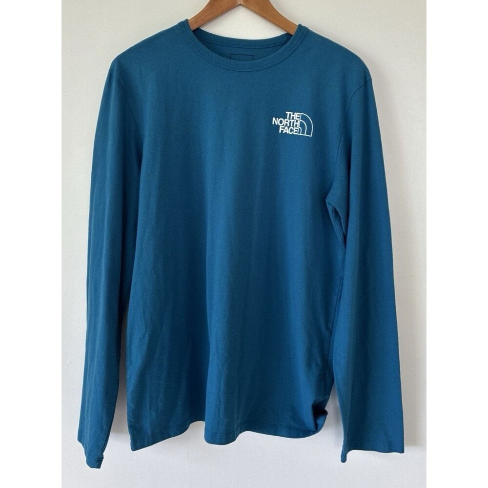 The North Face Long Sleeve Shirt Mens Large Blue Graphic Logo Outdoor Casual Tee